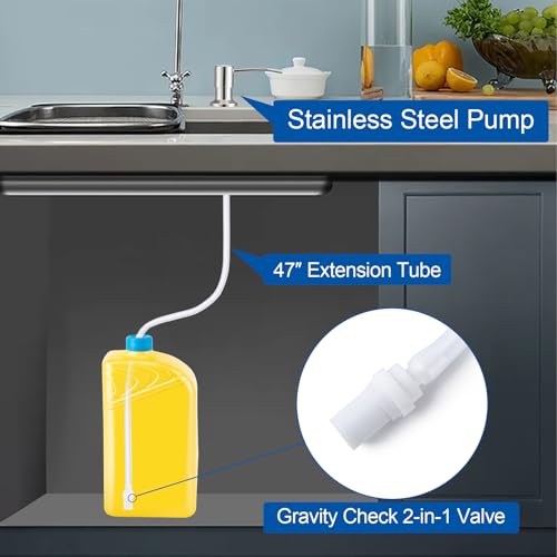 Soap Dispenser for Kitchen Sink, Countertop/Built in Dish Soap Dispenser | Sink Soap Dispenser with Stainless Steel Pump and 47" Silicone Extension Tube Kit, No Need to Frequent Refills-Brushed Nickel - color: Brushed Nickel