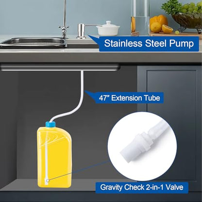 Soap Dispenser for Kitchen Sink, Countertop/Built in Dish Soap Dispenser | Sink Soap Dispenser with Stainless Steel Pump and 47" Silicone Extension Tube Kit, No Need to Frequent Refills-Brushed Nickel - color: Brushed Nickel