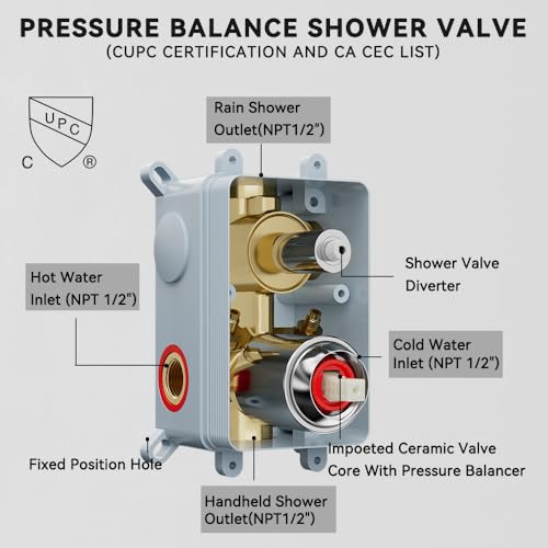 STARBATH Shower Faucet Set Shower System with Diverter Valve, Chrome | 12" Wall Mount Rain Shower Head and Handheld Spray for Two Person, Shower Set with Valve and Trim Kit Complete - color: Chrome, size: 12"-01