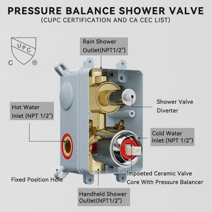 STARBATH Shower Faucet Set Shower System with Diverter Valve, Chrome | 12" Wall Mount Rain Shower Head and Handheld Spray for Two Person, Shower Set with Valve and Trim Kit Complete - color: Chrome, size: 12"-01