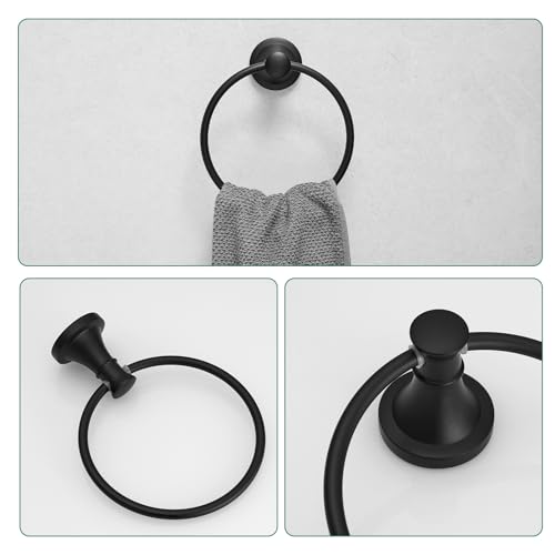 Hoimpro Matte Black 4-Piece Bathroom Bath Set, Wall Mount Bathroom Hardware Fixture (Adjustable Towel Bar Rack, Towel Ring Holder, Paper Towel Holder, Double Towel Hook), Bathroom Accessories - color: Matte Black
