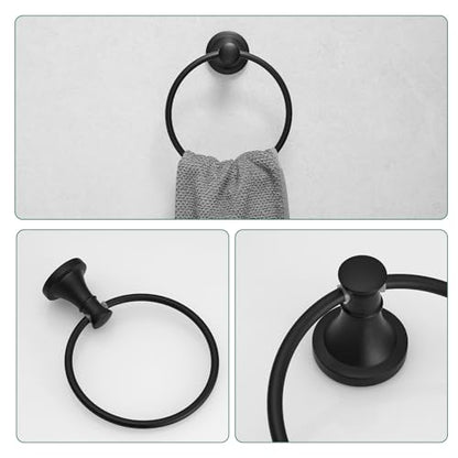 Hoimpro Matte Black 4-Piece Bathroom Bath Set, Wall Mount Bathroom Hardware Fixture (Adjustable Towel Bar Rack, Towel Ring Holder, Paper Towel Holder, Double Towel Hook), Bathroom Accessories - color: Matte Black