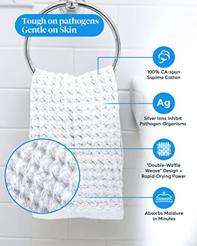 Hand Towels for Bathroom, Waffle Silver-Ion Pima Cotton, Quick Dry, White | Ultra soft and absorbent with a lightweight waffle weave design for quick-drying bath towels. - color: White, style: Hand Towel