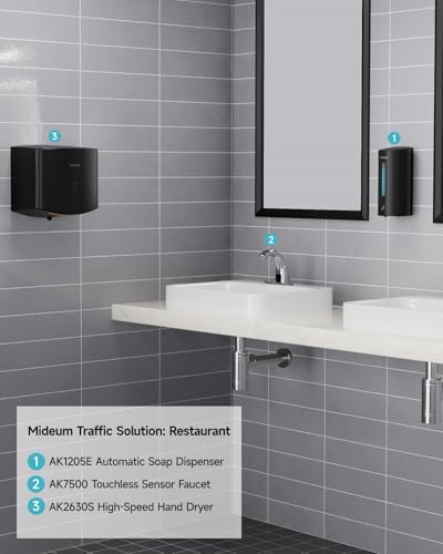 AIKE Classic Automatic Soap Dispenser,25oz for Bathroom,Matteblack AK1205E | 5-Level Adjustable and Savety Key for Commercial(4*AA Batteries Not Included),No-drill and Screw Wall Mount for Space-Saving - color: Matteblack Stainless Steel