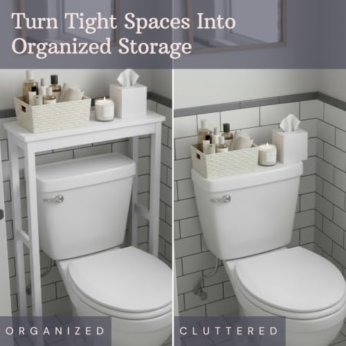 Dorset Over-the-Toilet Storage Shelf – 27" W x 37" H Space Saver Rack with Single Open Shelf for Towels & Toiletries – Minimalist Modern Design & Easy Assembly Bathroom Organizer by Alaterre Furniture | 27”W x 37”H White Space Saver Rack with Single Open