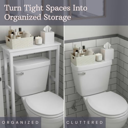 Dorset Over-the-Toilet Storage Shelf – 27" W x 37" H Space Saver Rack with Single Open Shelf for Towels & Toiletries – Minimalist Modern Design & Easy Assembly Bathroom Organizer by Alaterre Furniture | 27”W x 37”H White Space Saver Rack with Single Open