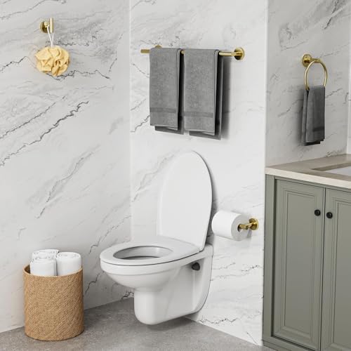 Gold Bathroom Accessories 5 Piece, 24 Inch Bath Hardware | Wall Mounted Brushed Gold Towel Rack, Durable SUS304 Stainless Steel Towel Bar Set - color: Brushed Gold-5pcs, size: 26 Inch