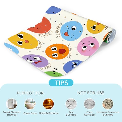 SHUCHING Baby Bath Mat for Tub Non Slip-40x16 Inch | Bathtub Mat for Kids & Toddler Mold Free, Long Shower Mat for Inside Shower with Suction Cup, Machine Washable - color: Emoji