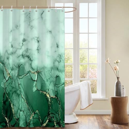 Green Marble Stall Waterproof Shower Curtain 48x72 inches | RV Small Shower Curtain Set for Bathroom, Abstract Modern, Machine Washable, Easy to Install with Hooks, Ombre White Green - color: Green, size: 48"W x 72"L (Pack of 1)