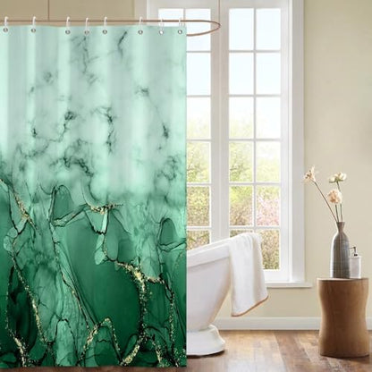 Green Marble Stall Waterproof Shower Curtain 48x72 inches | RV Small Shower Curtain Set for Bathroom, Abstract Modern, Machine Washable, Easy to Install with Hooks, Ombre White Green - color: Green, size: 48"W x 72"L (Pack of 1)