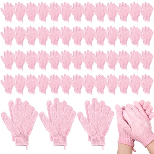 Didaey 104 Pcs Exfoliating Glove Bulk Shower Gloves with Hanging Loop Exfoliating Body Scrubber Dead Skin Remover for Body Bath Beauty Spa Massage Scrubs Men Women Bathing(Pink) - color: Pink