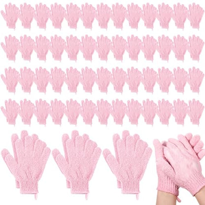 Didaey 104 Pcs Exfoliating Glove Bulk Shower Gloves with Hanging Loop Exfoliating Body Scrubber Dead Skin Remover for Body Bath Beauty Spa Massage Scrubs Men Women Bathing(Pink) - color: Pink
