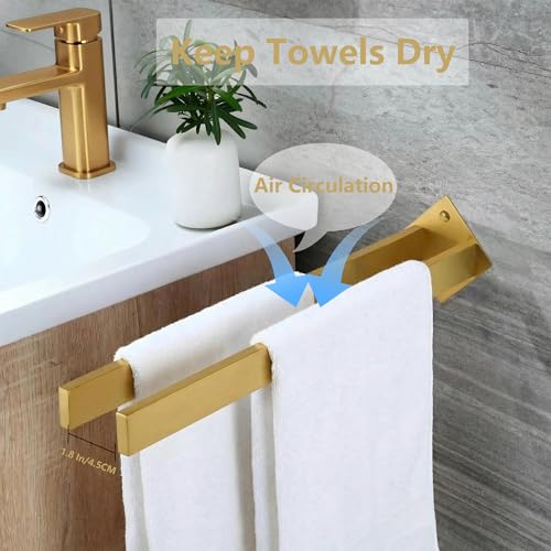 Double Rod Towel Bar 16 Inch, SUS304 Stainless Steel Wall Mounted Towel Holder, Bathroom Kitchen Double Layer Towel Rail, Modern Design Square Wall Towel Rack for Bathroom, Kitchen Gold - color: Gold