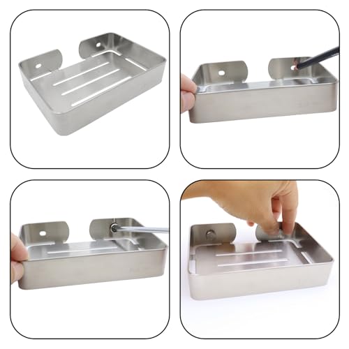 Soap Dish Stainless Steel Silver Soap Dish Holder Wall Mounted Shower Soap Holder with Screws, Sturdy Soap Dish for Bar Soap Stylish Soap Dish Holder (Medium, Silver) - color: Brushed Silver