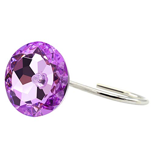 BEAVO Acrylic Fashion Decorative Home Rolling Purple Shower Curtain Hooks Rhinestones Bathroom Bath Baby Room Bedroom Living Room Decor Set of 12 Rings (Purple) | Diamond Crystal Decorative Shower Curtain Ring, Stainless Steel Rustproof Shower Hook Ring,