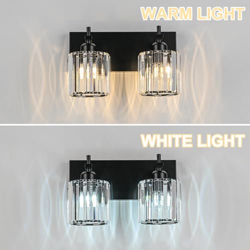 Black Crystal Bathroom Vanity Lights, Modern 2-Lights Bathroom Lighting Fixtures Over Mirror, Crystal Wall Lighting with Round Shade - color: Black-Round Shade, size: 2-Light