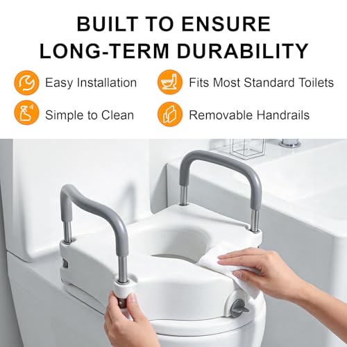 Raised Toilet Seat with Handles, Toilet Seat Riser for Seniors | Adjustable Height & Width, Cozy Padded, 300lb Capacity, Handicap Toilet Seat for Elderly - size: Standard with Handles