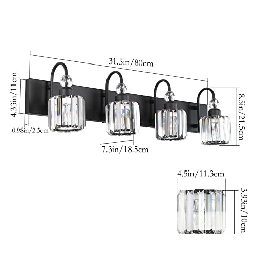 Ralbay Modern Black Vanity Light - 4-Light Crystal Bathroom Wall Light Fixtures in Matte Black - color: Round-Black, size: 4-light