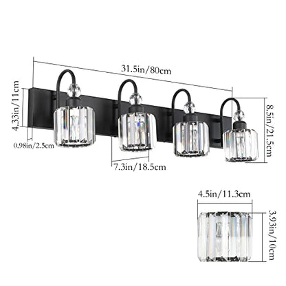 Ralbay Modern Black Vanity Light - 4-Light Crystal Bathroom Wall Light Fixtures in Matte Black - color: Round-Black, size: 4-light