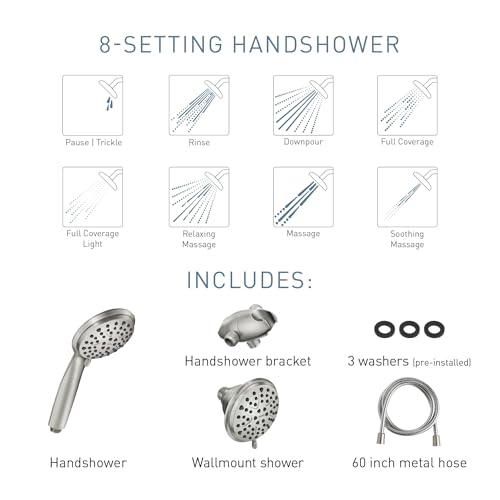 Moen Attune Dual Shower Head with Handheld Sprayer Combo, 6 Handheld Spray Settings & 8 Function Shower Head, Spot Resist Brushed Nickel Finish, 218C0SRN - color: Brushed Nickel
