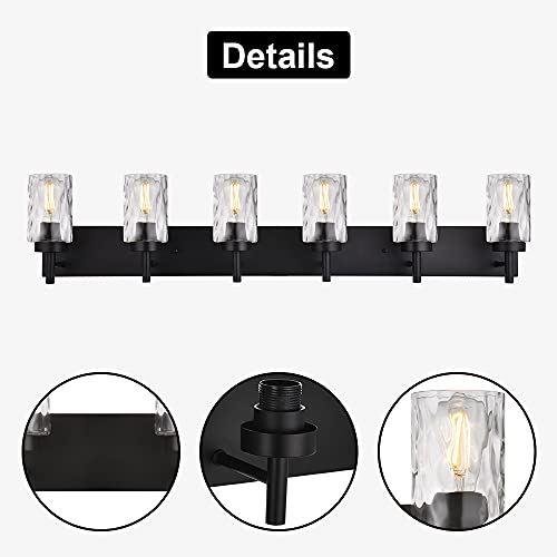 BONLICHT Transitional Bath Vanity Light Fixture 6 Light Black Wall Sconce Bathroom Lighting with Clear Hammered Glass, Industrial Farmhouse Metal Wall Mount Light for Kitchen Living Room Dining Room - color: Black, size: 6 Lights
