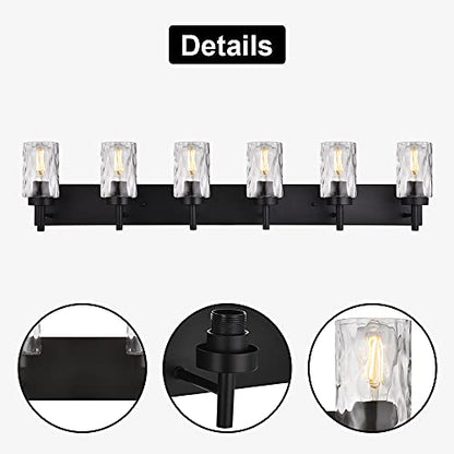 BONLICHT Transitional Bath Vanity Light Fixture 6 Light Black Wall Sconce Bathroom Lighting with Clear Hammered Glass, Industrial Farmhouse Metal Wall Mount Light for Kitchen Living Room Dining Room - color: Black, size: 6 Lights