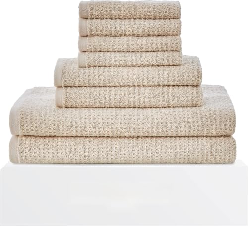Nautica - Bath Towels, 100% Soft & Absorbent Cotton with Waffle Texture, Highly Absorbent & Quick Dry, Medium Weight Bathroom Towels (Oasis Beige, 8 Piece) (Pack of 6) - color: Oasis Beige, size: 8 Piece (Pack of 6)