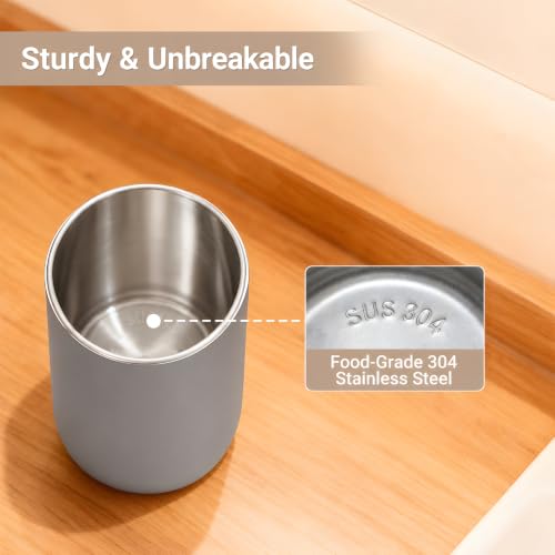 Unbreakable Stainless Steel Toothbrush Holder Tumbler Cup for Bathroom 13oz | Reusable Kids Bathroom Tumbler Cup & Tooth Brush Holder, Countertop Toothpaste Organizer Storage Set, Grey 2 Pack - color: Grey