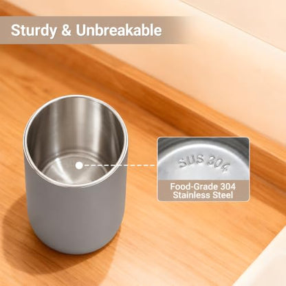 Unbreakable Stainless Steel Toothbrush Holder Tumbler Cup for Bathroom 13oz | Reusable Kids Bathroom Tumbler Cup & Tooth Brush Holder, Countertop Toothpaste Organizer Storage Set, Grey 2 Pack - color: Grey