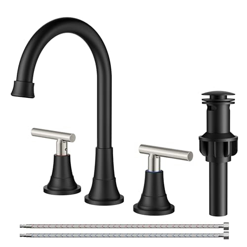 FORIOUS 8Inch Widespread Brushed Nickel and Black Bathroom Faucet 3 Holes | 8 Inch Widespread Bathroom Faucet 3 hole Vanity and 4 Inch Bathroom Faucet Centerset 2 Hole for B2B Commercial, Spare Aerator - color: Black&Stainless Steel, style: Modern