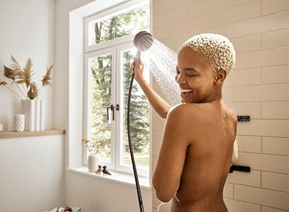 hansgrohe Pulsify S 1-Spray Handshower with Slide Bar and Hose, PowderRain, IntenseRain, Pulsating Massage, in Matte Black, 24161671 - color: Matte Black, size: 2.5 GPM, style: Wallbar with 4-inch Handheld Showerhead and Hose