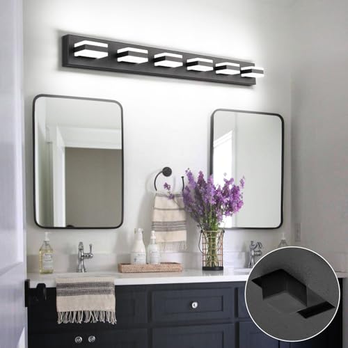 SOLFART 5 Color Temperature Adjustable Modern Vanity Light6 Lights Black Bathroom Light FixturesIndoor LED Bar Lighting 5 Color Temperature Adjustable 5CCT ETL Listed - color: Matt Black-5 Color Adjustable & 100%-0% Dimmable Brightness, size: 6- Light,46I