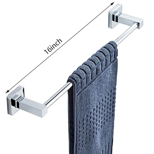 Chrome Bathroom Hardware Set 4 Pieces,Towel Bar Set Stainless Steel Wall Mounted, Includes 16In Hand Towel Bar, Towel Ring, Robe Towel Hooks,Toilet Paper Holder, Bathroom Towel Rack Set - color: Chrome, size: 16Inch