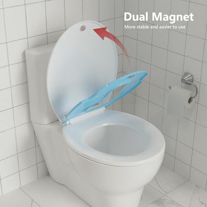 Slow Close Elongated Toilet Seat with Child Seat - Soft Quiet Closing Lid, Toilet Seat Replacement Easy Clean & Quick Install Design, Stain-Resistant PP Material, Universal Fit for Most Toilets, Blue | Soft Quiet Closing Lid, Toilet Seat Replacement Quick