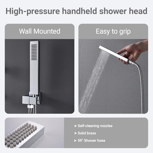 Chrome Shower System Tempreature Display Shower Fuacet Set | 12 inch and 8 inch Full Body Shower Head, with 6 PCS Body Jet and Handheld Spray - color: Chrome, size: 12+8 inch