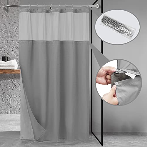 N&Y HOME 54 x 78 Waffle Weave Shower Curtain with Snap-in Liner Set Gray | 12 Metal Hooks Included, Snap on/off Fabric Liner, Hotel Style & Mesh Top Window, Machine Washable, 54x78 Shower Stall Size - color: Grey, size: 54"W x 78"L (Pack of 1)