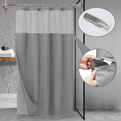 N&Y HOME 54 x 78 Waffle Weave Shower Curtain with Snap-in Liner Set Gray | 12 Metal Hooks Included, Snap on/off Fabric Liner, Hotel Style & Mesh Top Window, Machine Washable, 54x78 Shower Stall Size - color: Grey, size: 54"W x 78"L (Pack of 1)