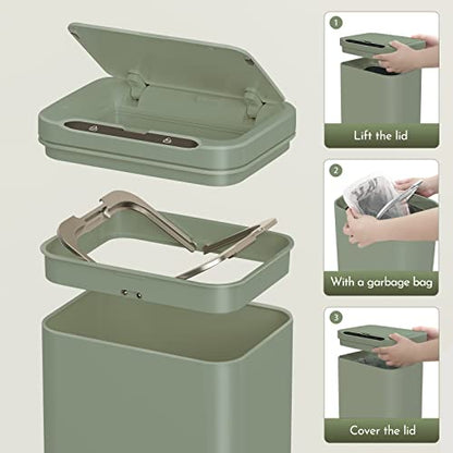 ELPHECO Stainless Steel Office Trash Can 6.6 Gallon Motion Sensor Green | Automatic Garbage Bin Rectangular Touch Free Waste Bin for Hotel and Living Room, Avocado Green, 2AA - color: Avocado Green