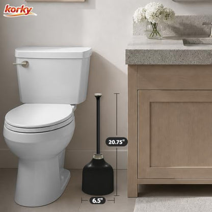 Korky Black Toilet Plunger and Holder – Fast Clog Removal - Made in USA - color: Black