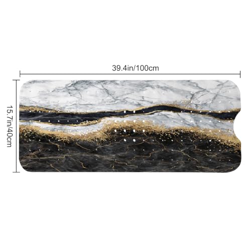 LNOND Marble Bath Tub Mat Non Slip, Extra Long 40 X 16 Inch Anti Slip Mat for Bathtub, Black Grey Marble Shower Mat with Drain Holes and Suction Cups, Machine Washable - color: Blue Marble