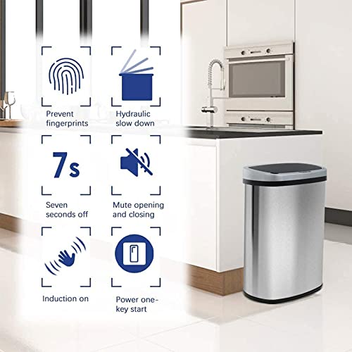 Kitchen Trash Can Brushed Stainless Steel Waste Bin 13 Gallon Automatic Garbage Can Touch Free High Capacity 50 Liter with lid for Bathroom Bedroom Home Office - color: Stainless Steel