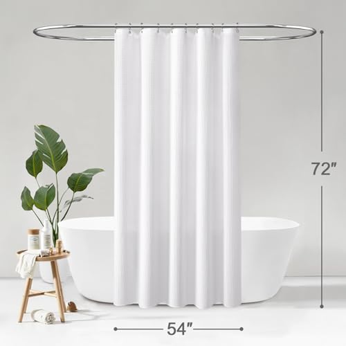 Stall Waffle Weave Shower Curtain Heavyweight Cotton Fabric White 54Wx72L | Soft Cotton Cloth,3D Square Truely Waffle,Washable, Hotel Luxury Spa, Shower Curtains for Narrow Bathroom 12 Plastic Hooks - color: White, size: Stall 54"W x 72"L