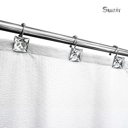 Sunlit Luxury Design Square Clear Diamond Crystal Gem Bling with Glide Balls Shower Curtain Hooks, Rust Proof Metal Rhinestones Glam Shower Curtain Rings-12 Pack - color: Clear