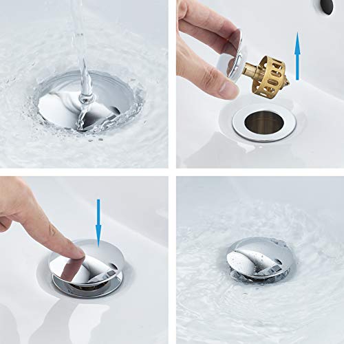 VOTON Bathroom Sink Drain Chrome Lavatory Pop-up Drain with Detachable Basket Stopper, Anti-Explosion and Anti-Clogging Drain Strainer，with Overflow Hole - color: Chrome, size: With Overflow