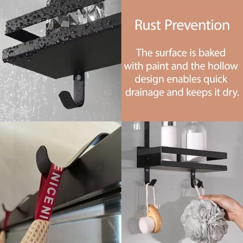 Over Door Shower Caddy 2-Tier, Rustproof Hanging Organizer with Hooks | Rustproof carbon steel, 2-tier + hooks, non-slip grips, no drilling, not for sliding doors