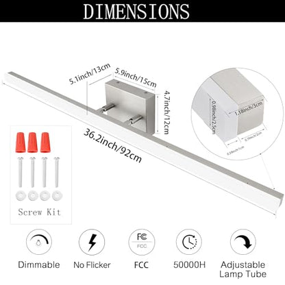 36 inch LED Modern Bathroom Vanity Lighting Fixtures Over Mirror, Brushed Nickel Adjustable Makeup Vanity Light Bar Dimmable 36W 5000K Cool White - color: Nickel-36 Inch 5000k