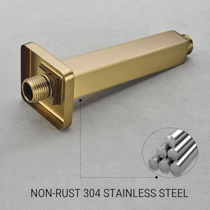 Shower Arm with Flange 8 Inch Square Shower Arm Extension for Rainfall Shower Head, Ceiling Mount Straight Shower Arm, SUS304 Stainless Steel, Brushed Gold - color: Brushed Gold, style: 8-Inch