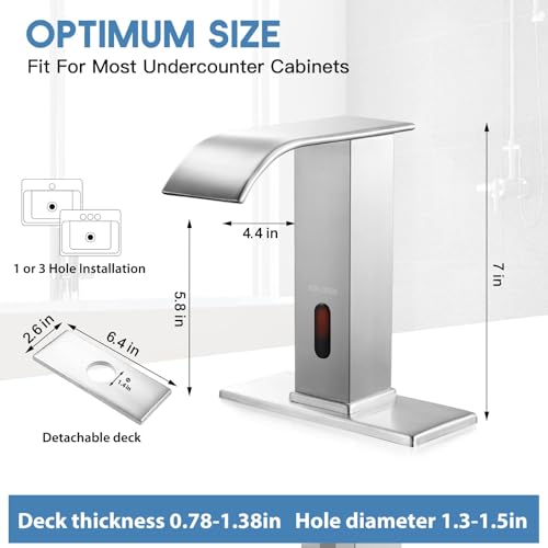 Touchless Bathroom Faucet Automatic Bathroom Sink Faucet with Sensor, Control Box and Temperature Mixer and Hole Cover Plate, Brushed Nickel - color: Brushed Nickel, size: Waterfall
