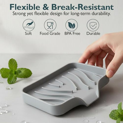 Self Draining Soap Dish with Drain Spout - Bar Soap Holder for Bathroom & Kitchen Sink - Flexible Non-Slip Silicone Soap Holder for Bar Soap, Sponge & Scrubber - 1 Pack - size: 1 Pack