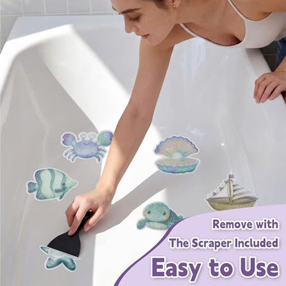 Secopad Bathtub Non Slip Stickers with Strong Adhesive, 20pcs Large Cute Sea Creature Anti Slip Shower Decal with Scraper for Bath Tub, Shower Floor, Stairs